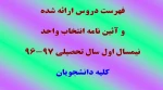 فهرست دروس ارائه شده و آئین نامه انتخاب واحد 2